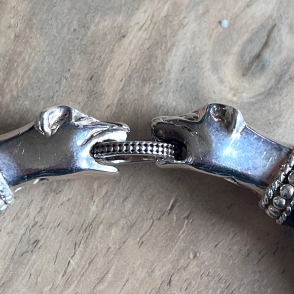 Arte d'Argento vintage sterling silver and enamel panther head hinged bracelet - Picture 11 of 15